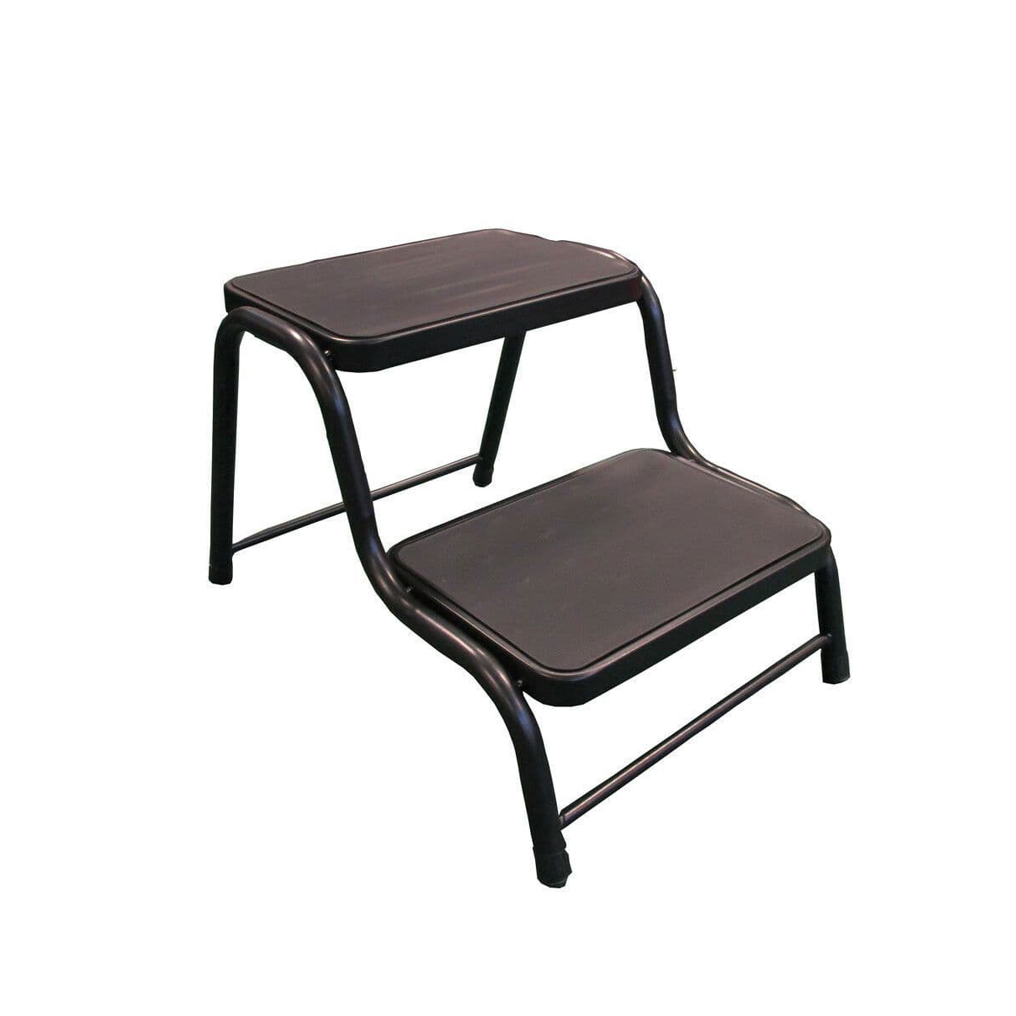 Black Powder Coated Double Step Stool + Non Slip Treads
